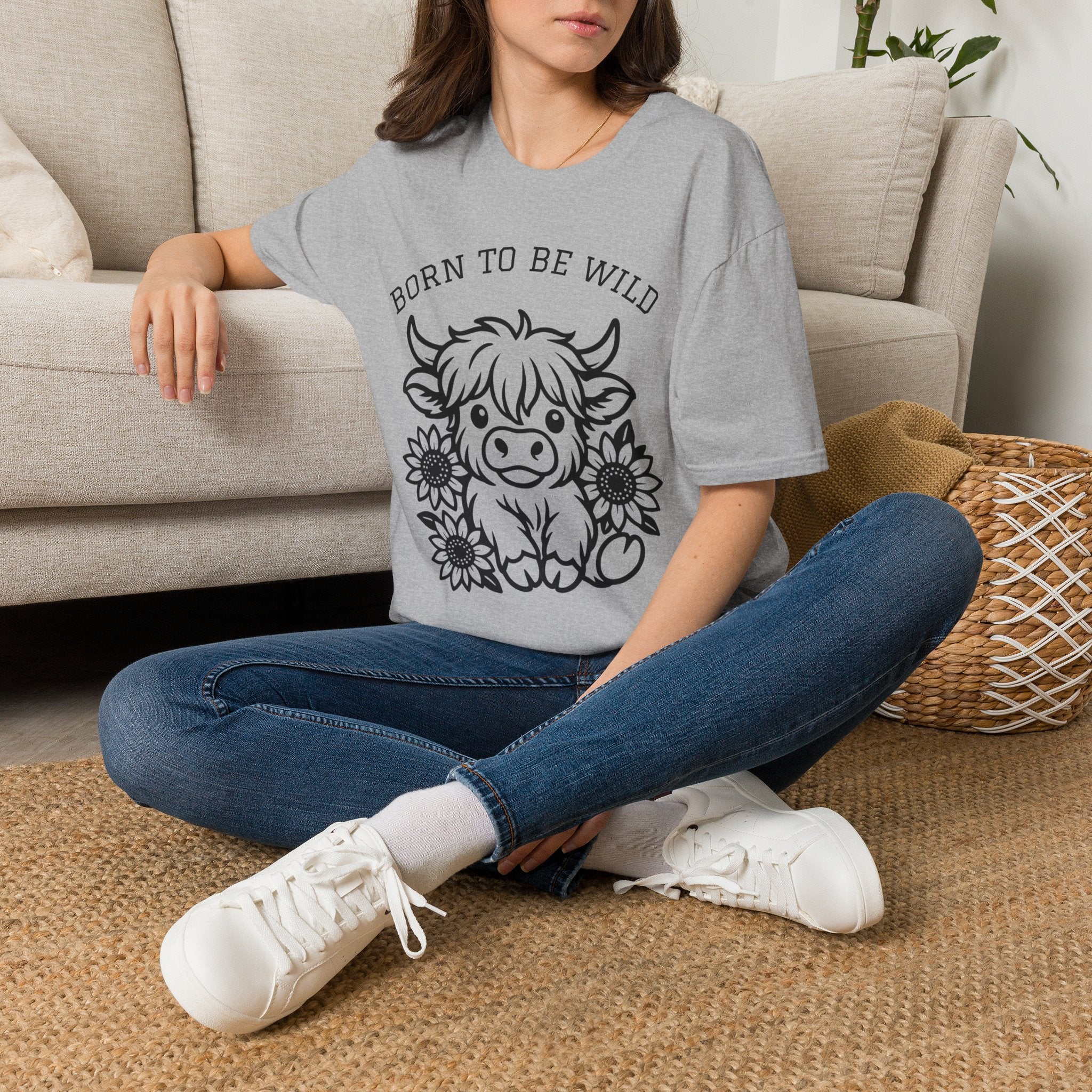 Born to Be Wild Highland Cow T-Shirt — Cute Farm Animal Graphic Tee