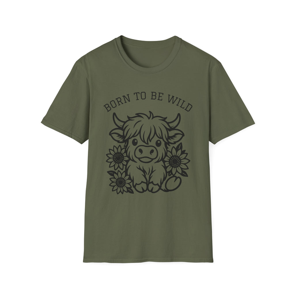 Born to Be Wild Highland Cow T-Shirt — Cute Farm Animal Graphic Tee