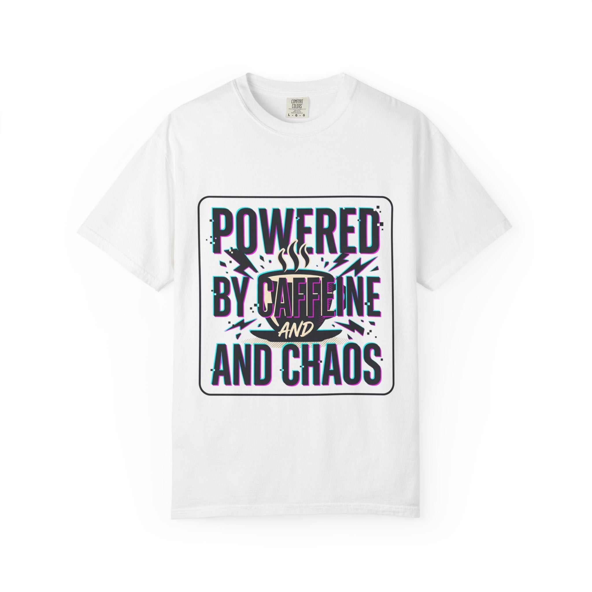 Powered by Caffeine and Chaos T-Shirt | Coffee Humor Tee