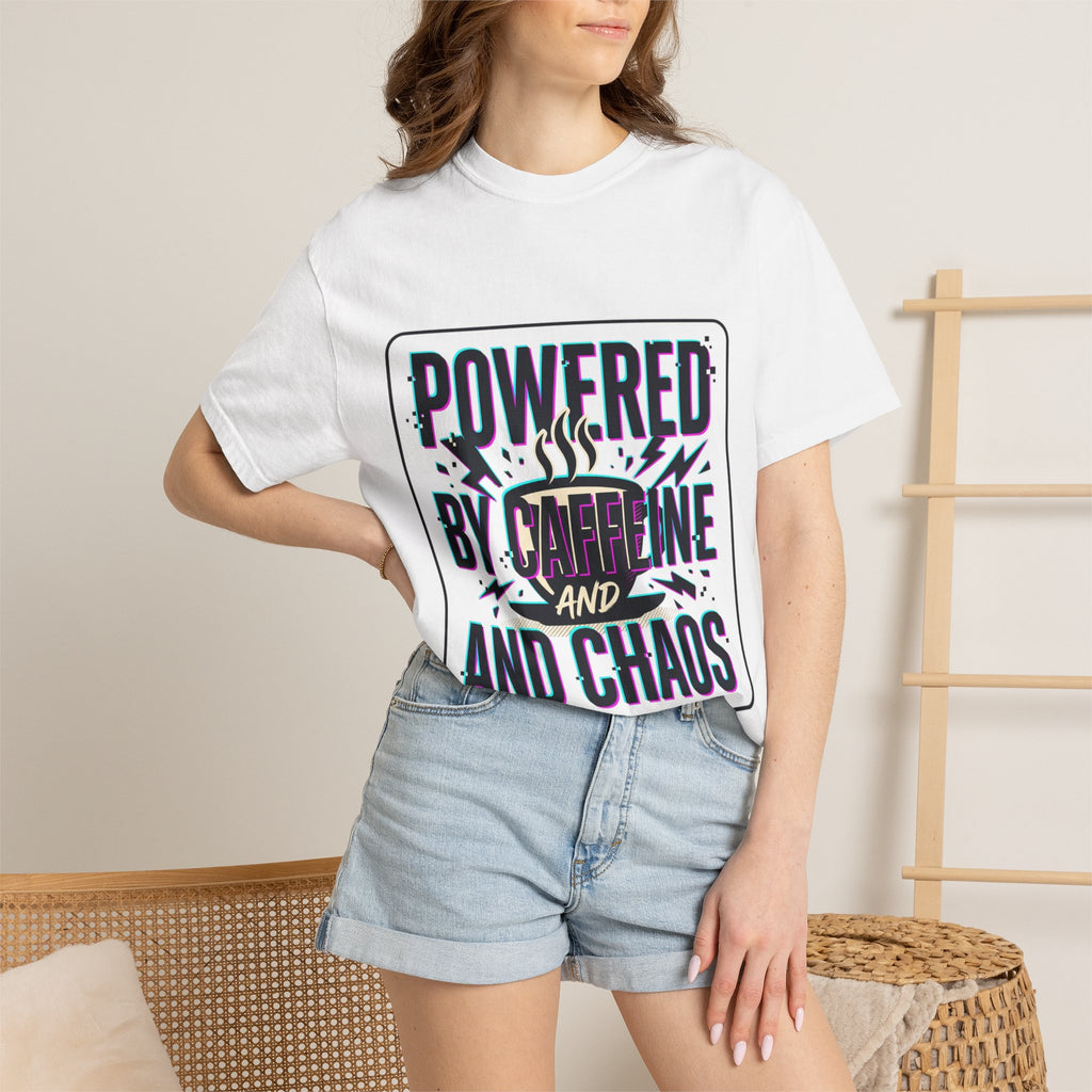 Powered by Caffeine and Chaos T-Shirt | Coffee Humor Tee