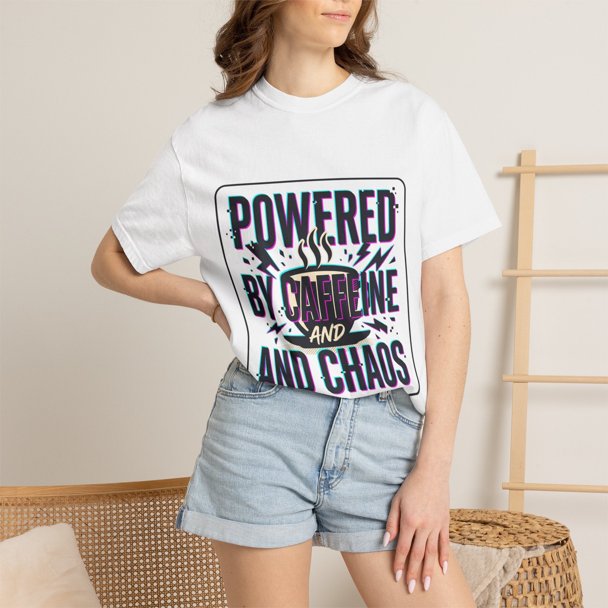 Powered by Caffeine and Chaos T-Shirt | Coffee Humor Tee