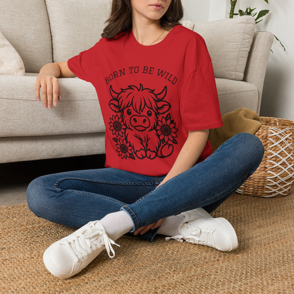 Born to Be Wild Highland Cow T-Shirt — Cute Farm Animal Graphic Tee