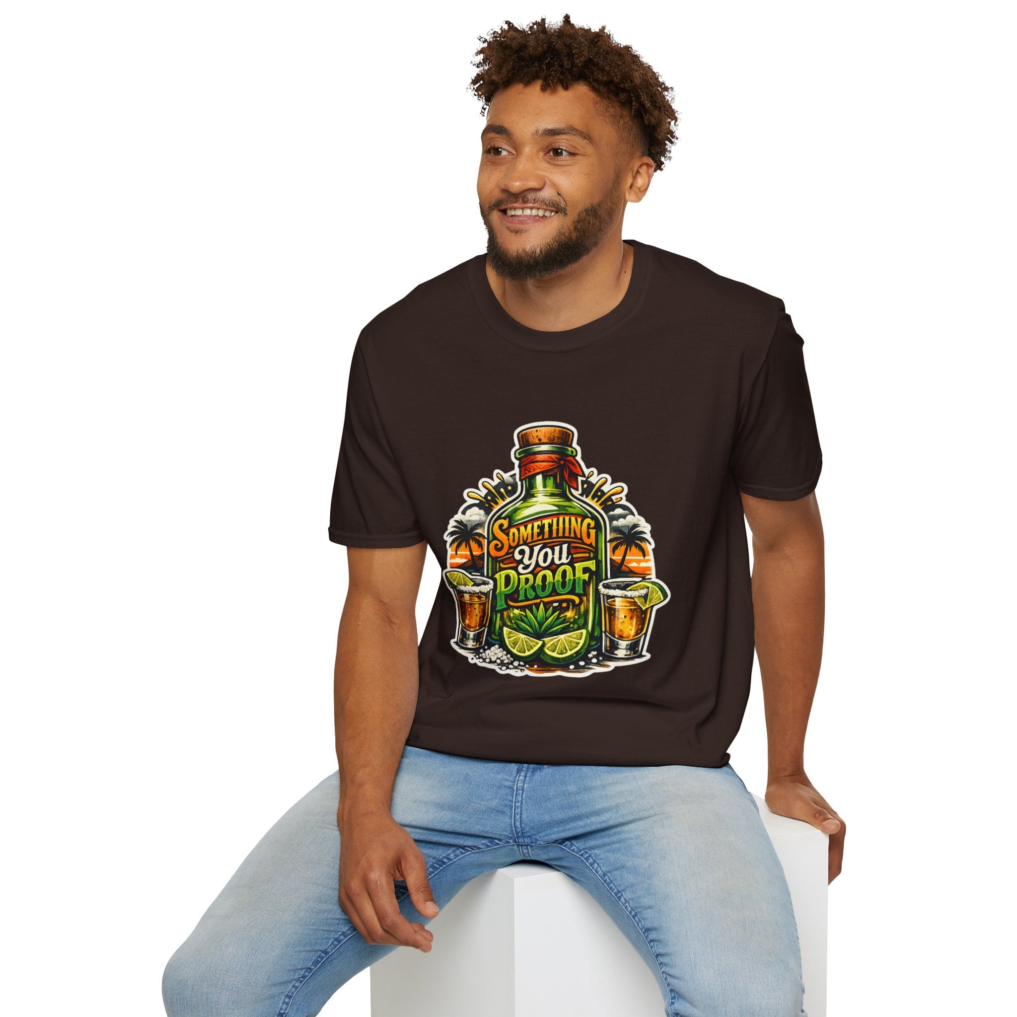 Tequila Bottle 'Something You Proof' T-Shirt — Tropical Cocktail Graphic Tee