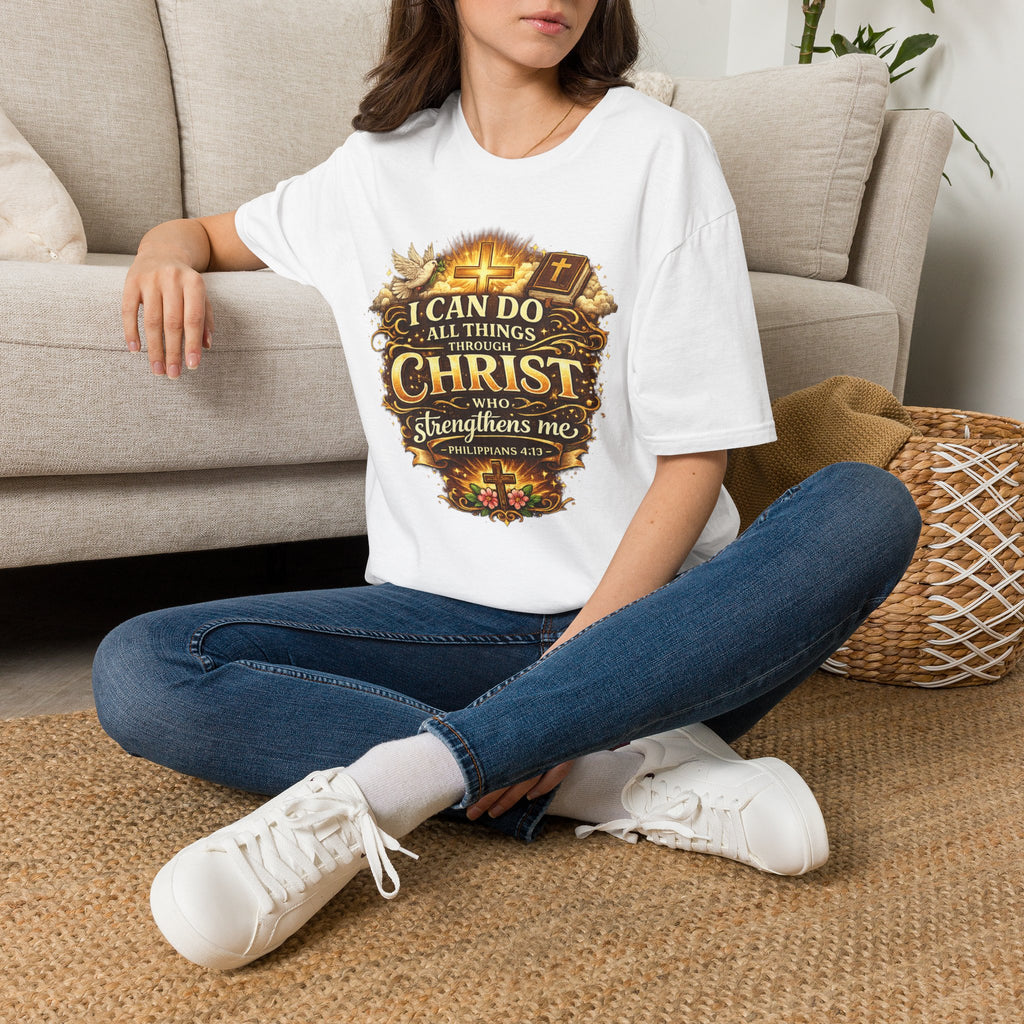 Christian T-Shirt — "I Can Do All Things Through Christ" Inspirational Faith Tee