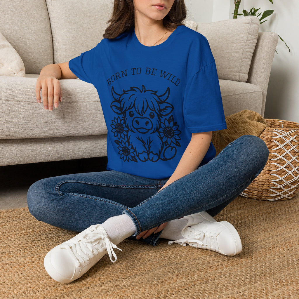 Born to Be Wild Highland Cow T-Shirt — Cute Farm Animal Graphic Tee
