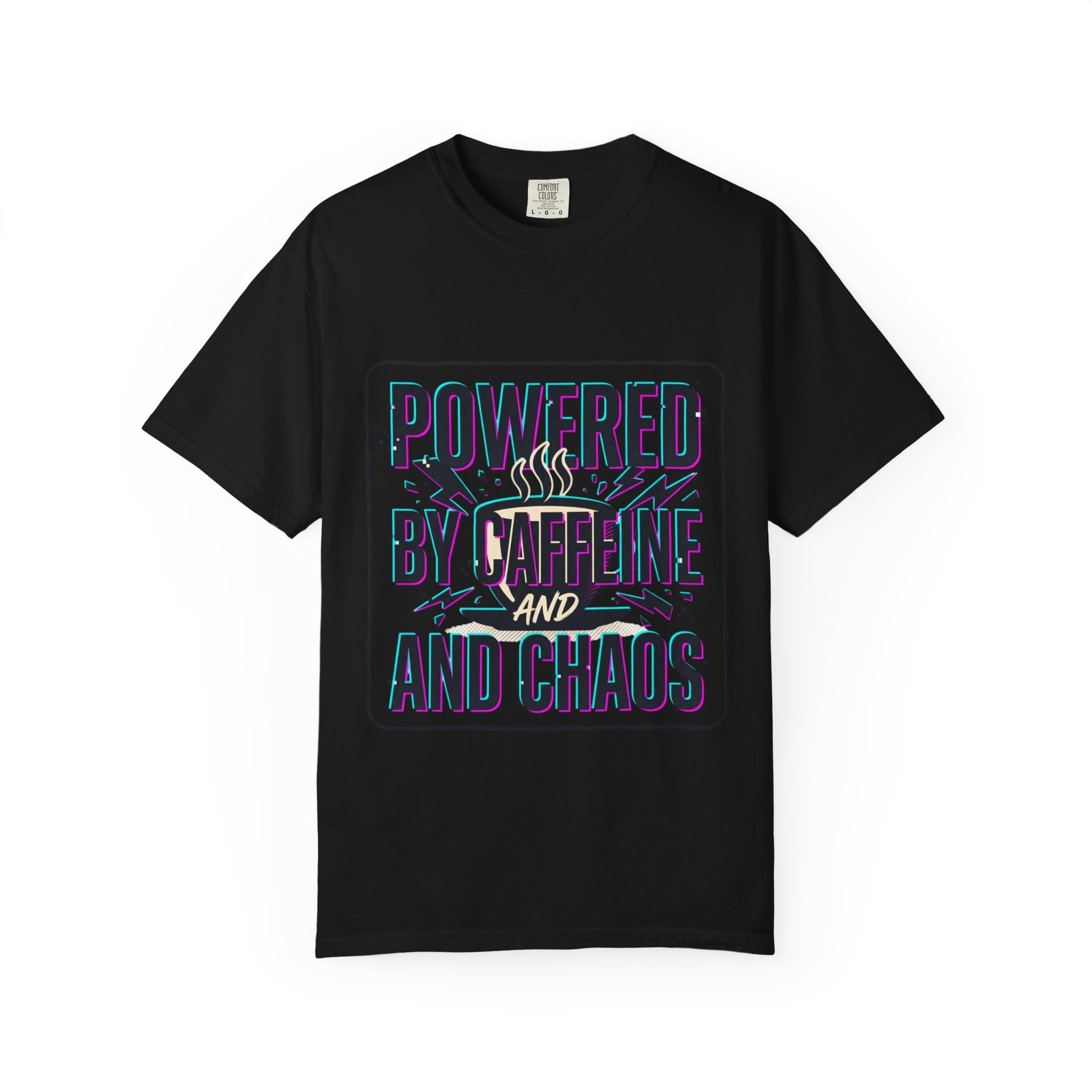 Powered by Caffeine and Chaos T-Shirt | Coffee Humor Tee