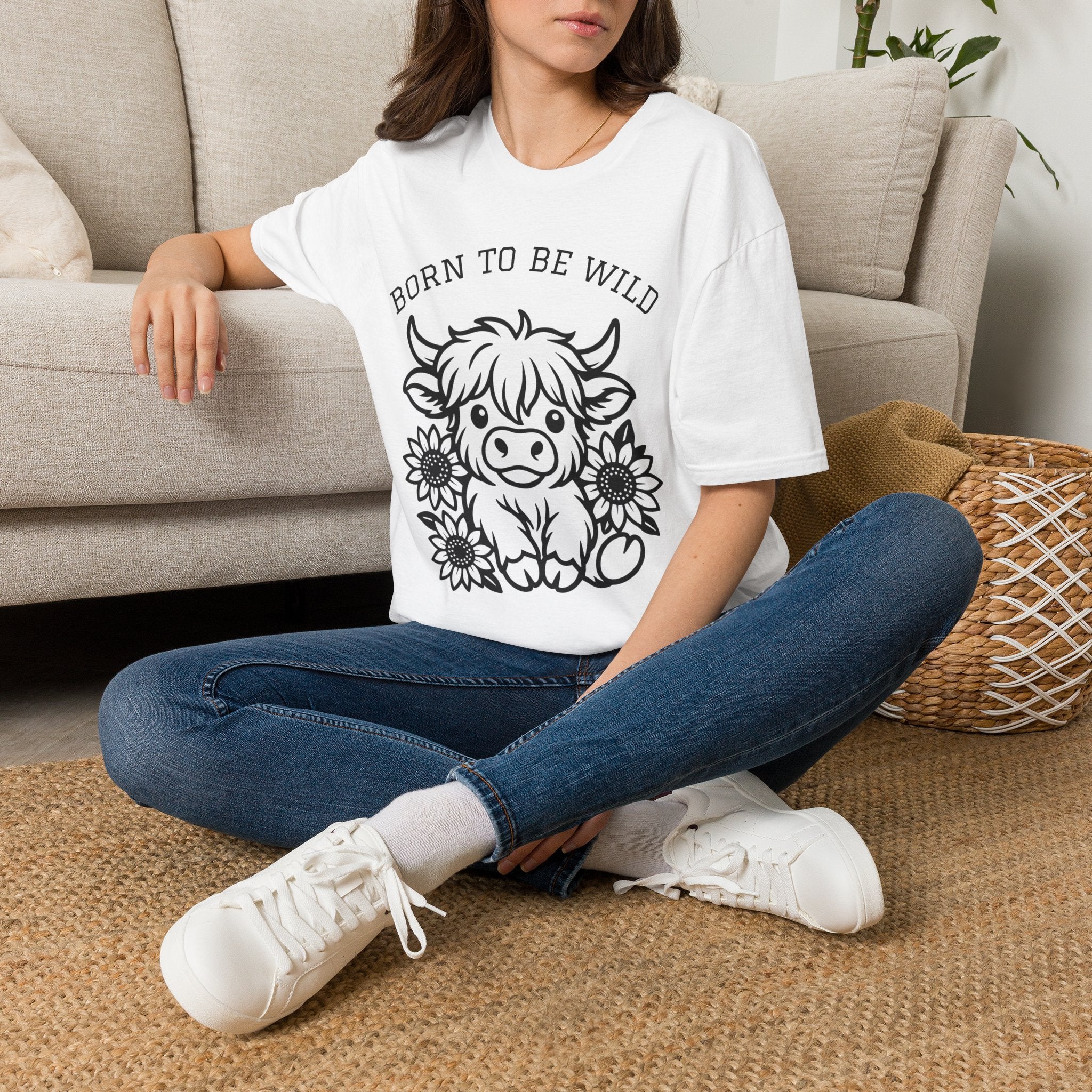 Born to Be Wild Highland Cow T-Shirt — Cute Farm Animal Graphic Tee
