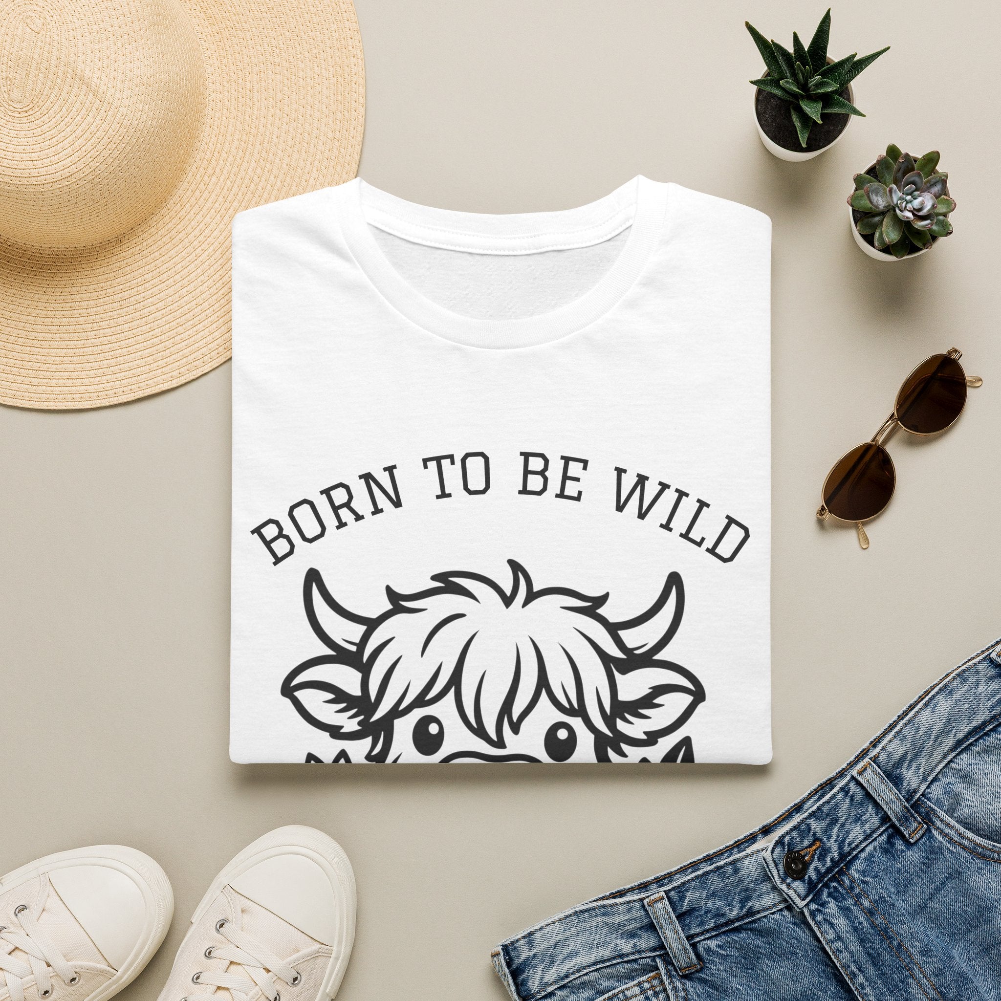 Born to Be Wild Highland Cow T-Shirt — Cute Farm Animal Graphic Tee