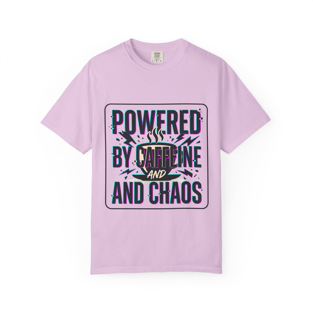 Powered by Caffeine and Chaos T-Shirt | Coffee Humor Tee