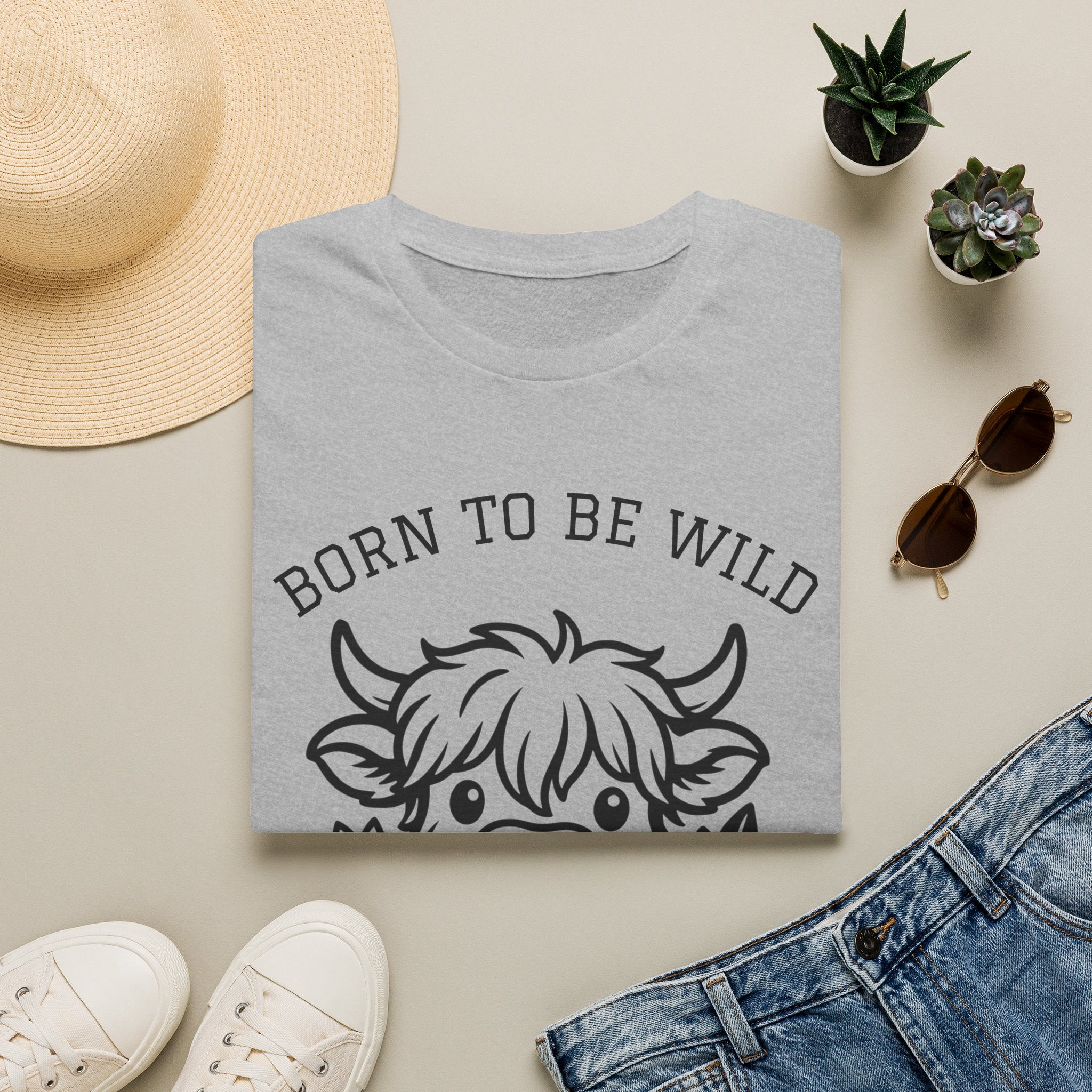 Born to Be Wild Highland Cow T-Shirt — Cute Farm Animal Graphic Tee