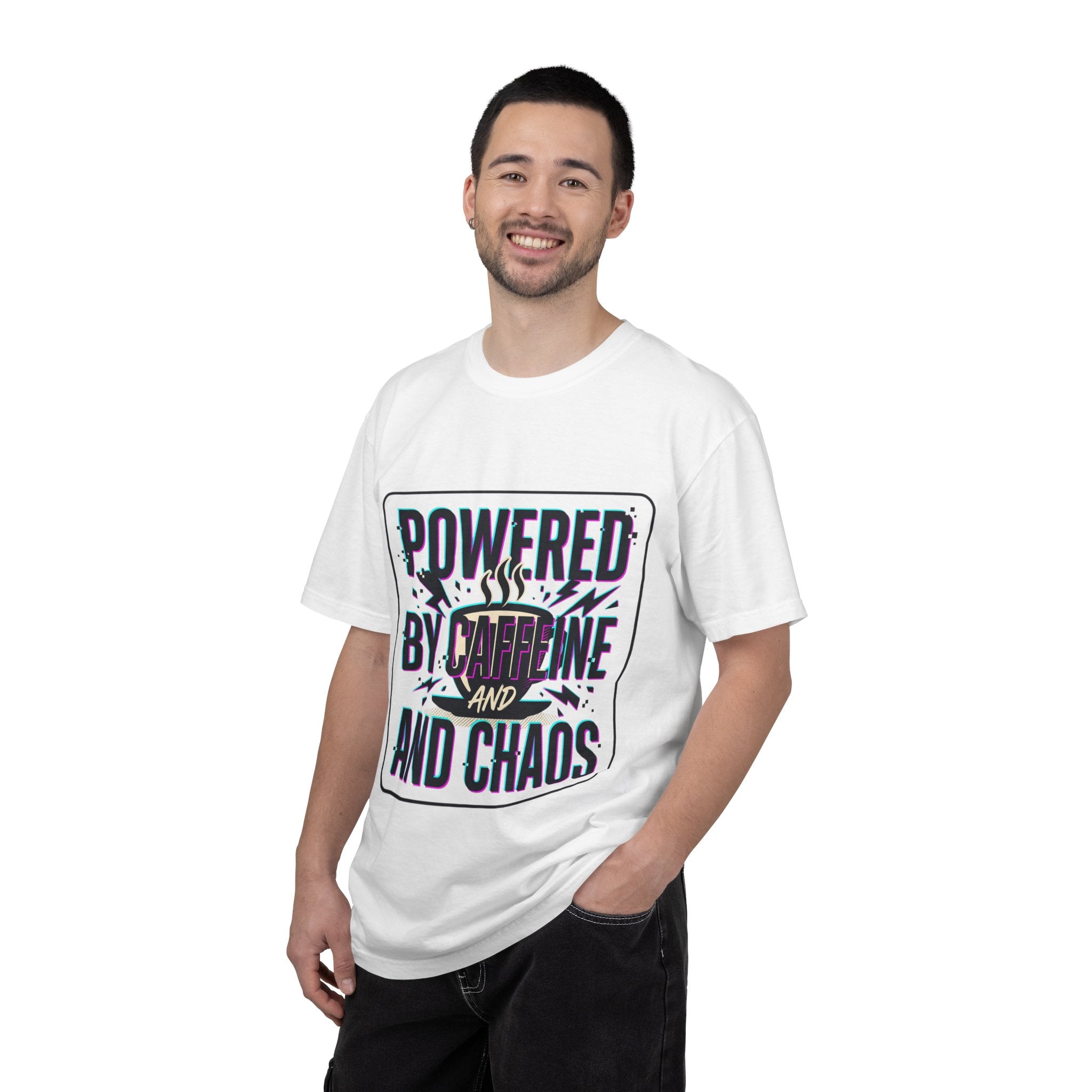 Powered by Caffeine and Chaos T-Shirt | Coffee Humor Tee