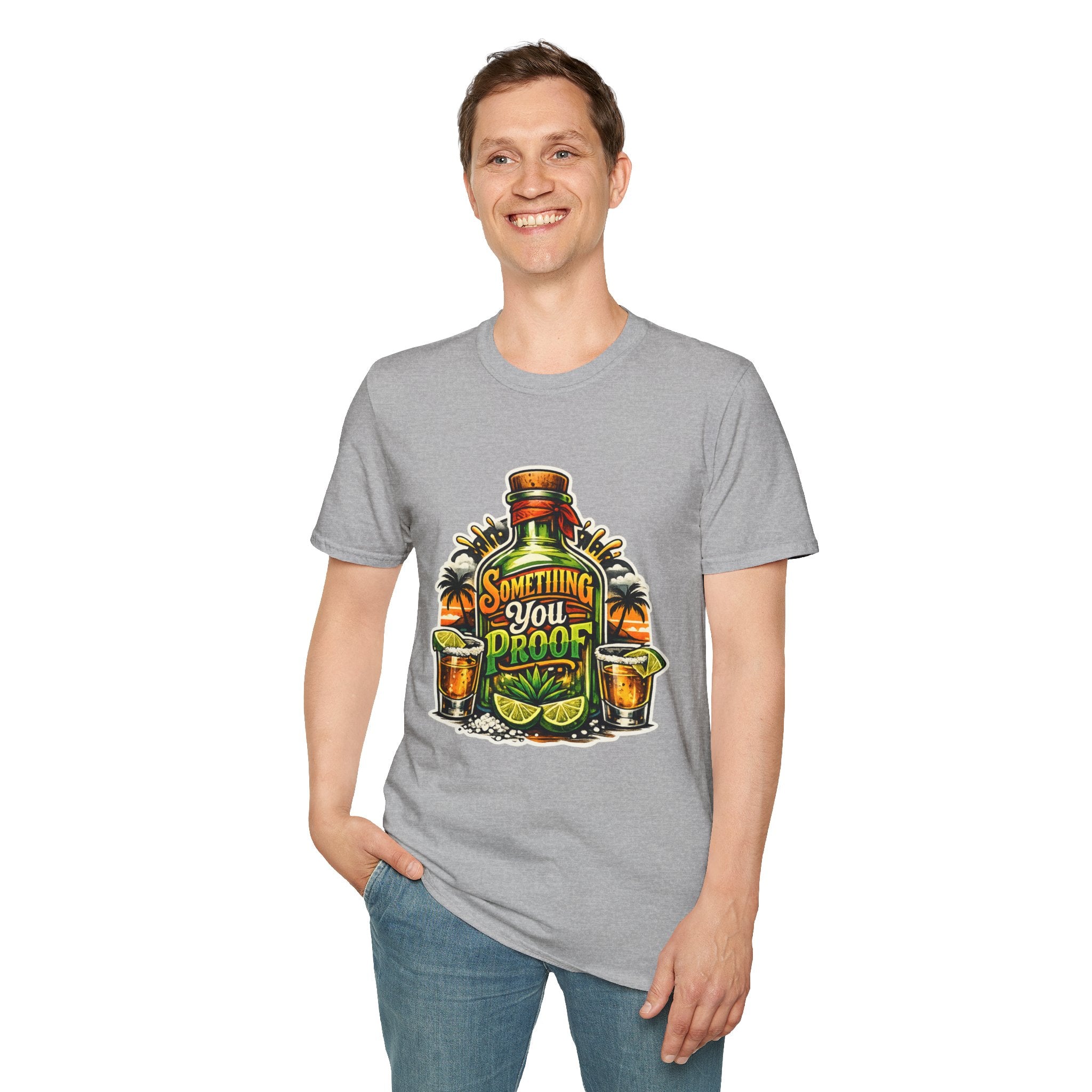 Tequila Bottle 'Something You Proof' T-Shirt — Tropical Cocktail Graphic Tee