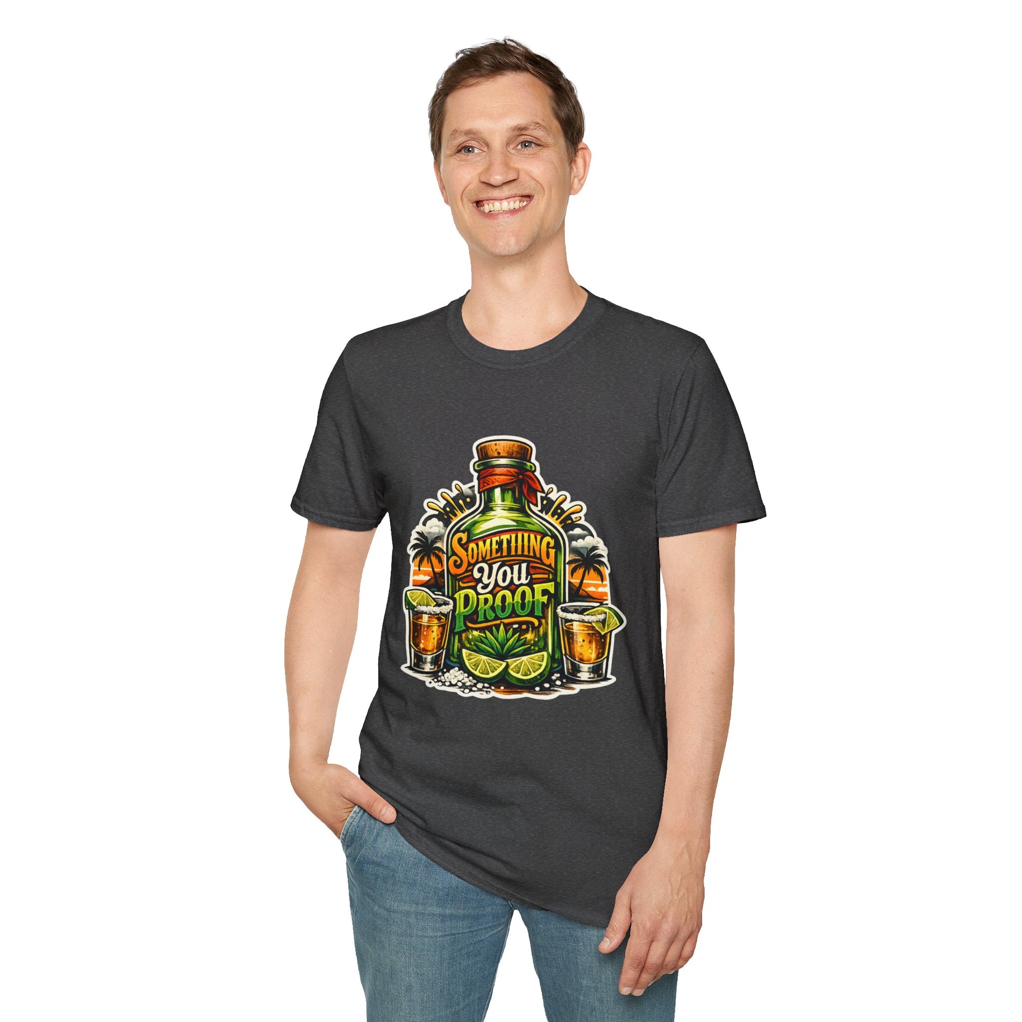 Tequila Bottle 'Something You Proof' T-Shirt — Tropical Cocktail Graphic Tee
