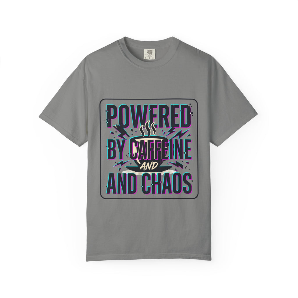 Powered by Caffeine and Chaos T-Shirt | Coffee Humor Tee