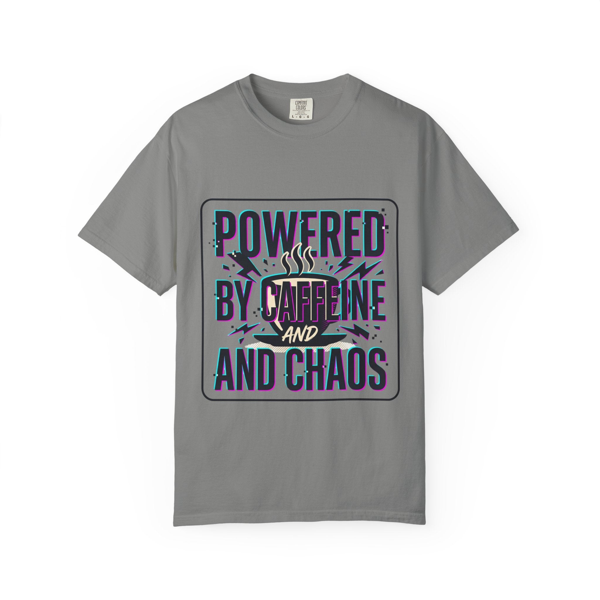 Powered by Caffeine and Chaos T-Shirt | Coffee Humor Tee