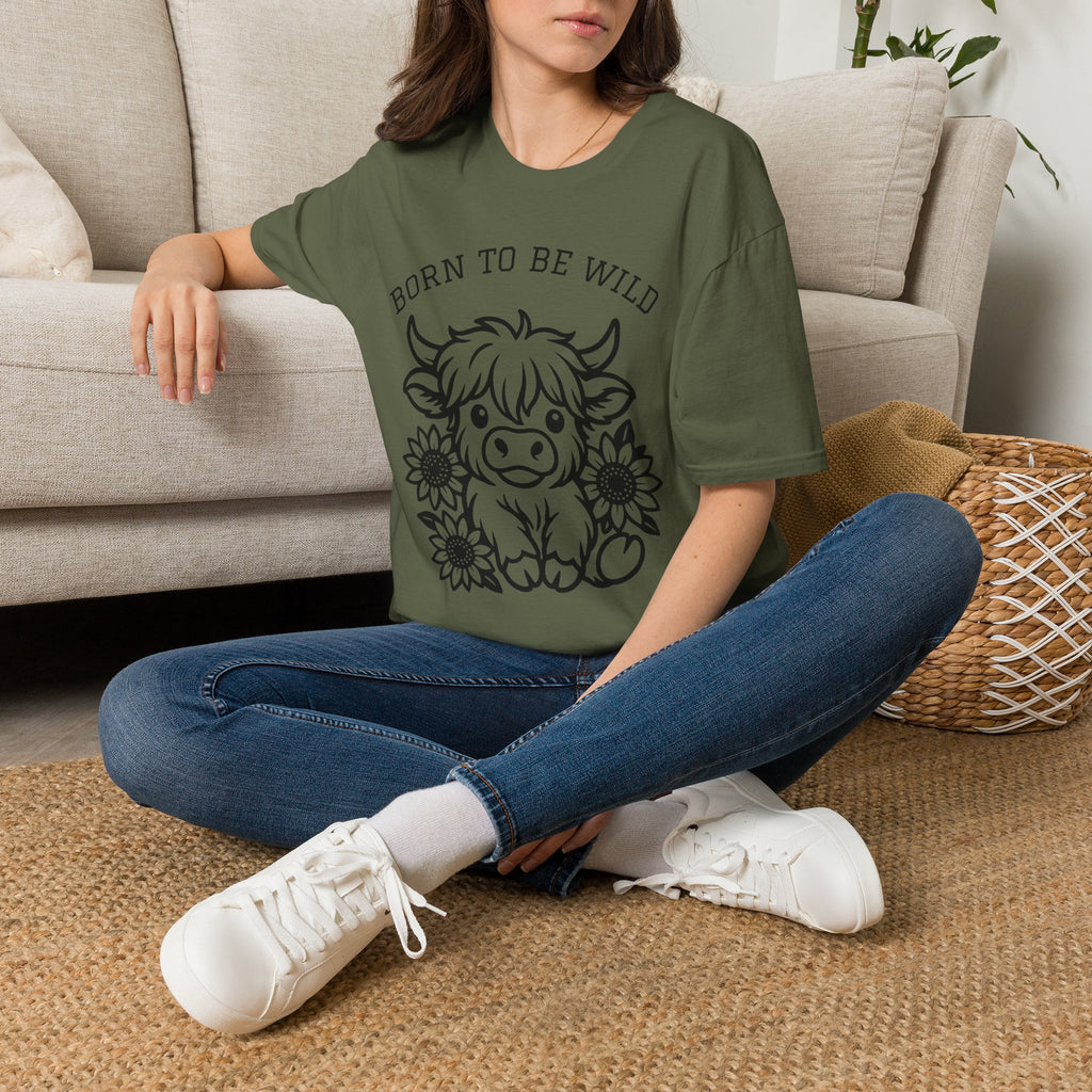 Born to Be Wild Highland Cow T-Shirt — Cute Farm Animal Graphic Tee