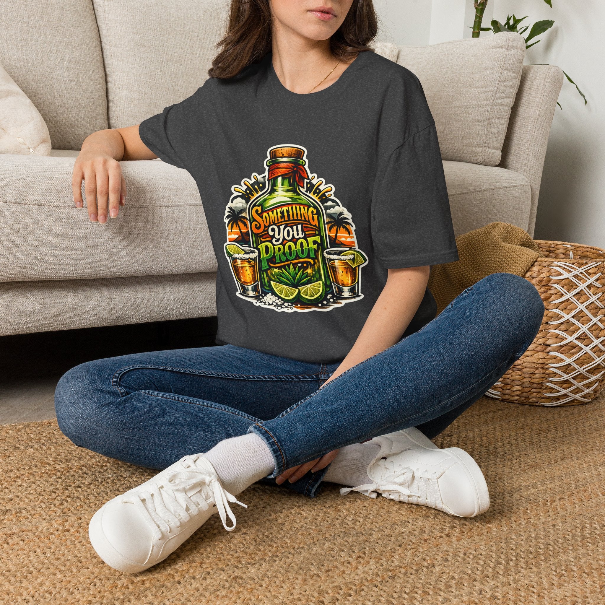 Tequila Bottle 'Something You Proof' T-Shirt — Tropical Cocktail Graphic Tee