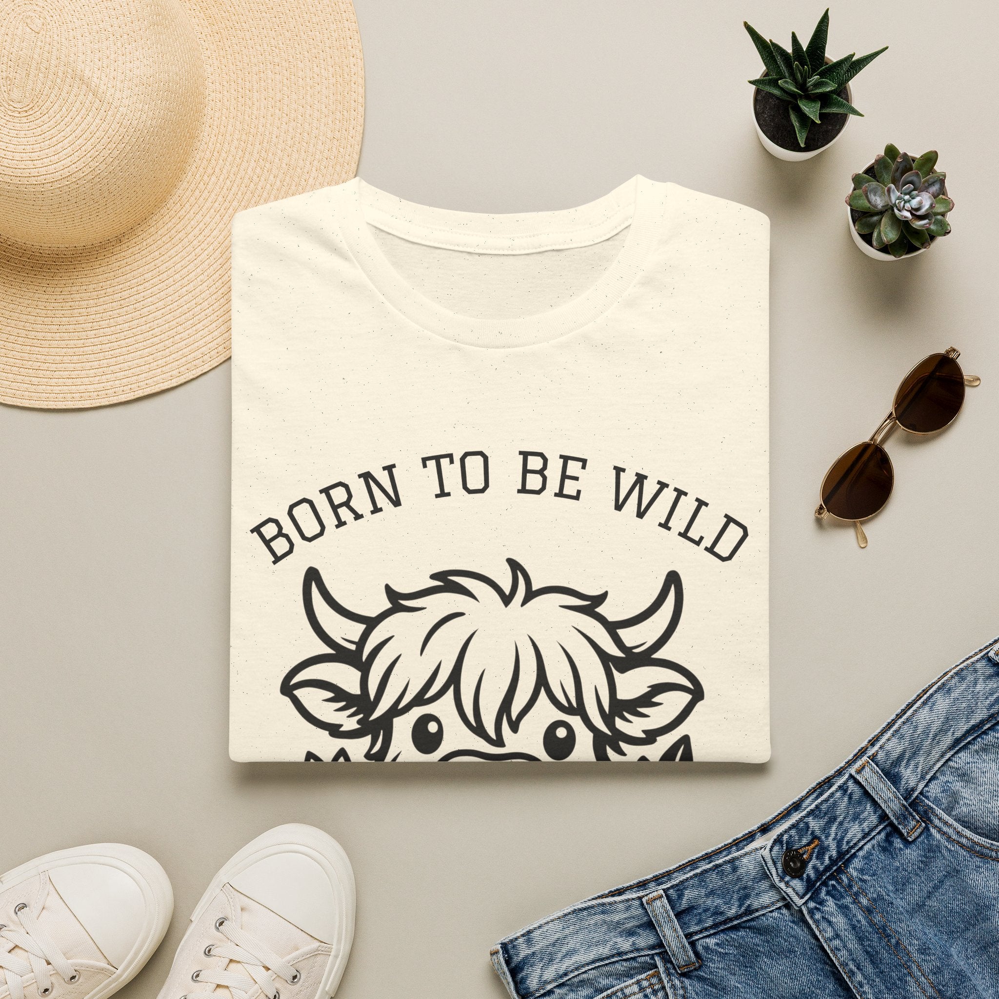 Born to Be Wild Highland Cow T-Shirt — Cute Farm Animal Graphic Tee